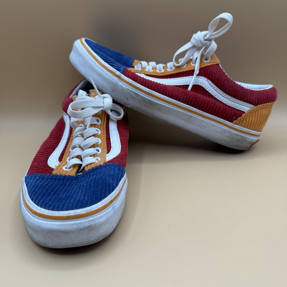 Vans Old Skool Corduroy Colorblock Sneakers Womens 8 Red Blue Gold Shoes